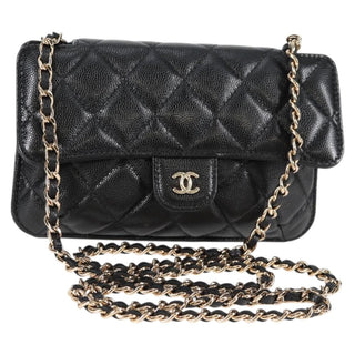Chanel Foldable Tote Bag with Chain Quilted Caviar with Printed Nylon
