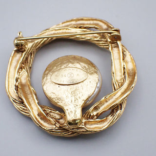 Chanel Vintage CC Logo Imitation Pearl Brooch Gold-Plated