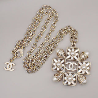 Chanel CC Graduated Long Necklace Metal and Faux Pearls