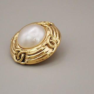 Chanel Vintage Round Clip-On Earrings Metal with Faux Pearl