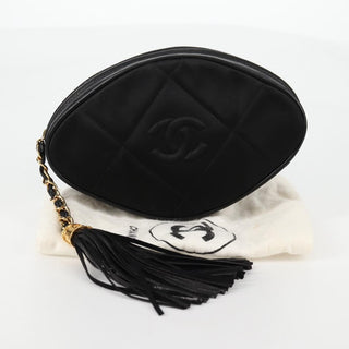 Chanel Vintage Diamond CC Tassel Clutch Quilted Satin
