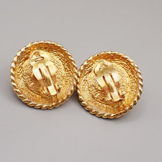 Chanel Vintage Round Chain Clip-On Earrings Metal with Faux Pearl