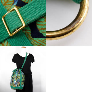 Hermes Vintage Drawstring Bucket Shoulder Bag Printed Canvas