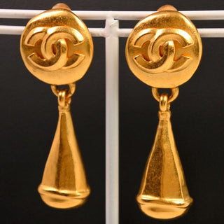 Chanel Logo Drop Earrings Plated Gold