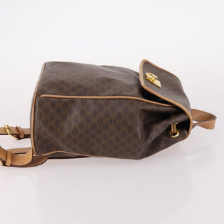 Celine Vintage Drawstring Flap Backpack Macadam Coated Canvas