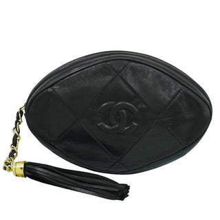 Chanel Vintage Diamond CC Tassel Clutch Quilted Lambskin