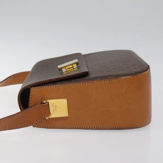 Celine Vintage Convertible Macadam Turnlock Shoulder Bag Canvas and Leather