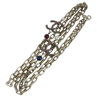 Chanel Vintage Double Strand CC Pendant Necklace Metal with Crystals