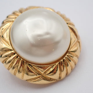 Chanel Vintage Round Clip-On Earrings Metal with Faux Pearl
