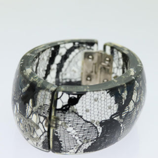 Chanel CC Hinged Bangle Bracelet Resin with Lace and Faux Pearls
