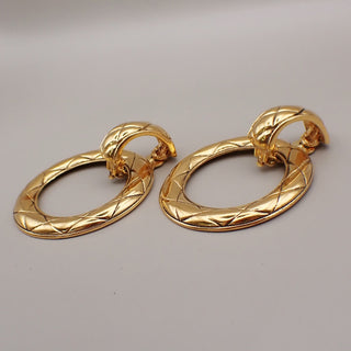 Chanel Vintage Cut-Out Logo Ring Drop Clip-On Earrings Metal