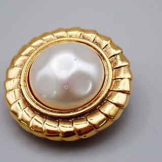 Chanel Vintage Round Clip-On Earrings Metal with Faux Pearl
