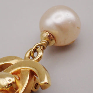 Chanel Vintage CC Drop Clip-On Earrings Metal with Faux Pearl