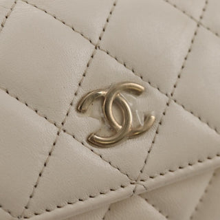 Chanel Camellia Bow Flap Card Holder with Chain Quilted Lambskin