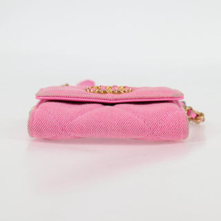 Chanel 19 Flap Coin Purse With Chain Quilted Denim