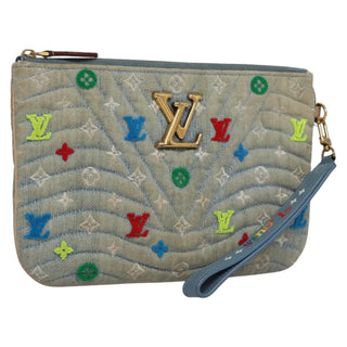 Louis Vuitton New Wave Zipped Pochette Monogram Embroidered Quilted Denim