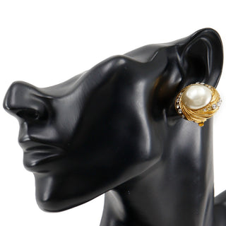 Chanel Vintage Round CC Clip-On Earrings Metal with Faux Pearl