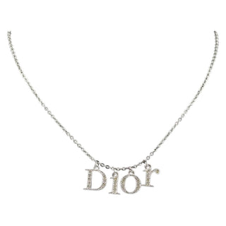 Christian Dior Logo Necklace Crystal Embellished Metal