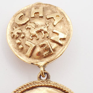 Chanel CC Lion Head Drop Earrings Metal