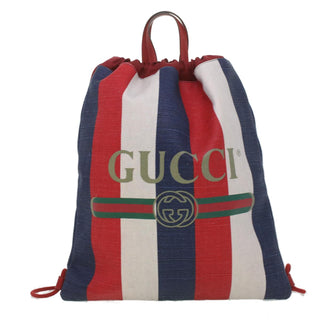 Gucci Logo Drawstring Backpack Striped Canvas