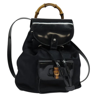 Gucci Vintage Bamboo Backpack Nylon and Patent Leather