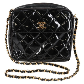 Chanel Vintage Square Front Pocket Camera Bag Quilted Patent