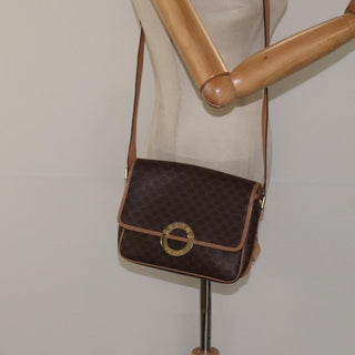 Celine Vintage Macadam Circle Logo Shoulder Bag Canvas and Leather