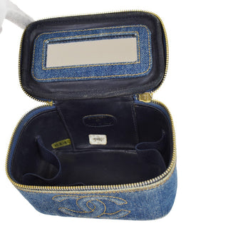 Chanel Vintage Timeless Zip Around Vanity Case Denim