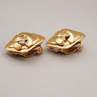 Chanel Vintage CC Diamond Clip-On Earrings Metal
