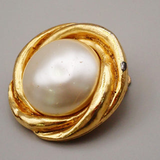Chanel Vintage Round Chain Clip-On Earrings Metal with Faux Pearl
