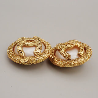 Chanel Vintage CC Logo Round Clip-on Earrings Metal with Crystals