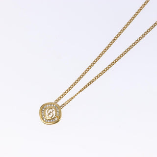 Christian Dior CD Round Pendant Necklace Metal and Crystals