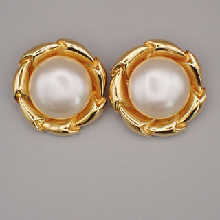 Chanel Vintage Round Clip-On Earrings Metal with Faux Pearl