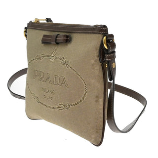Prada Logo Double Zip Crossbody Bag Canvas