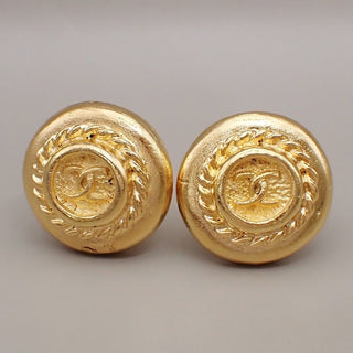 Chanel Vintage CC Logo Round Clip on Earrings Textured Metal