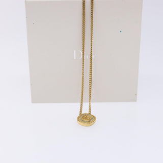 Christian Dior CD Round Pendant Necklace Metal and Crystals