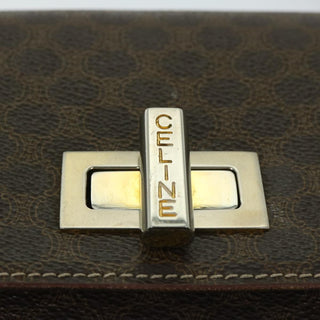 Celine Vintage Convertible Macadam Turnlock Shoulder Bag Canvas and Leather