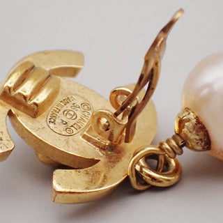 Chanel Vintage CC Drop Clip-On Earrings Metal with Faux Pearl