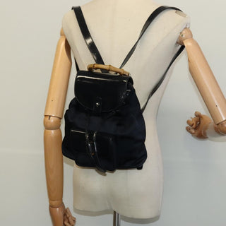 Gucci Vintage Bamboo Backpack Nylon and Patent Leather