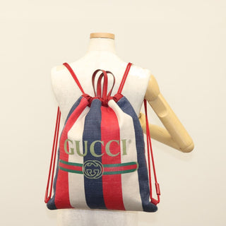 Gucci Logo Drawstring Backpack Striped Canvas