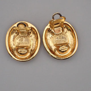 Chanel Mademoiselle Oval Button Earrings Clip-On Gold-plated
