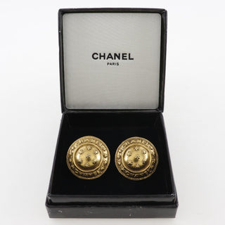 Chanel Vintage Logo Round Cufflinks Plated Gold