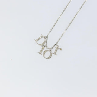 Christian Dior Logo Necklace Crystal Embellished Metal