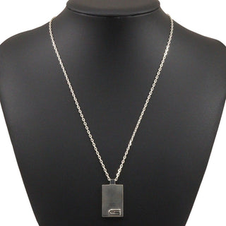 Gucci Interlocking G Plate Pendant Chain Necklace Silver 925