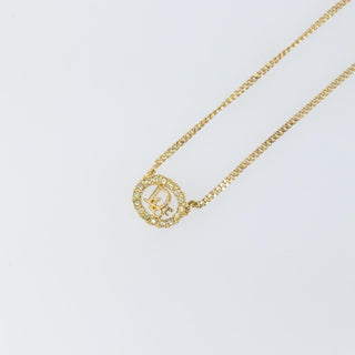 Christian Dior CD Round Pendant Necklace Metal and Crystals
