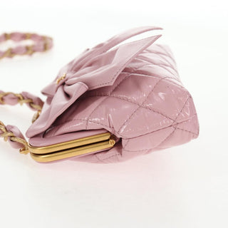 Chanel Bow Frame Clutch With Chain Quilted Patent with Lambskin
