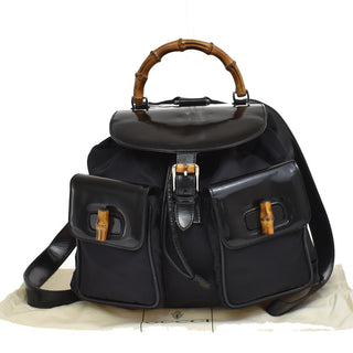 Gucci Vintage Bamboo Backpack Nylon and Patent Leather
