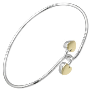Tiffany & Co. Double Heart Lock Bangle Bracelet Sterling Silver with 18K Yellow Gold