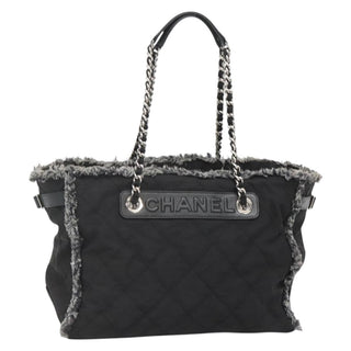 Chanel Logo Chain Tote Quilted Nylon with Tweed