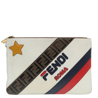 Fendi Mania Logo Zip Pouch Inlaid Leather